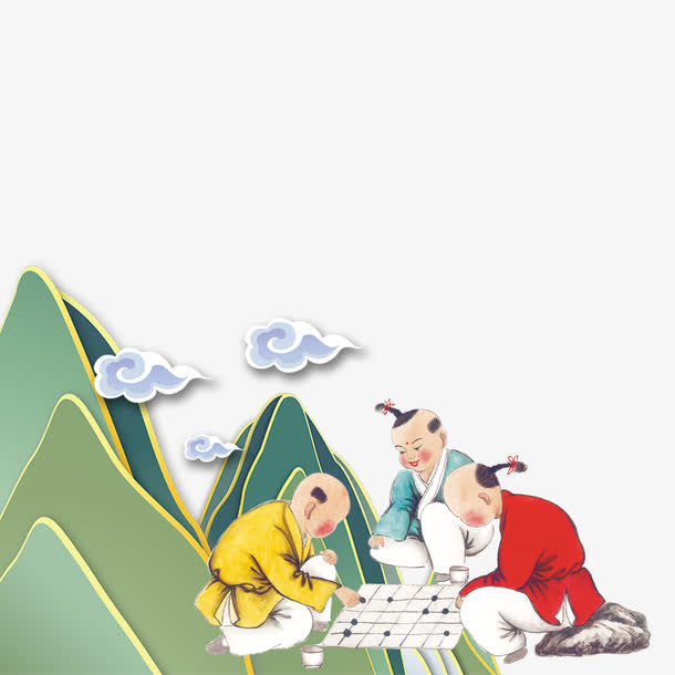 古代小孩下棋免抠