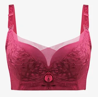 歌庆酒红色带钢圈哺乳文胸免抠