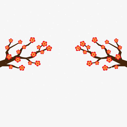 梅花和飘落的雪花免抠