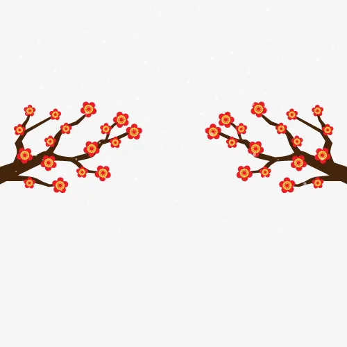 梅花和飘落的雪花免抠