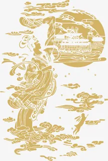 中秋节手绘月亮美女云彩免抠