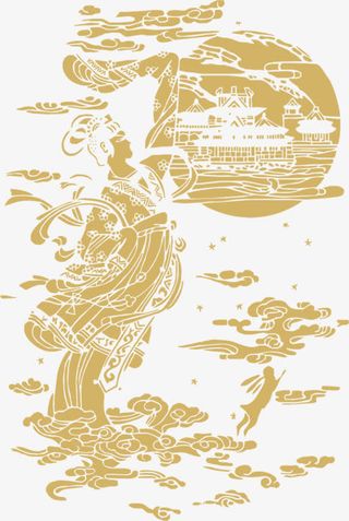 中秋节手绘月亮美女云彩免抠