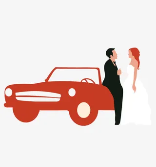 矢量婚礼婚车新郎新娘免抠