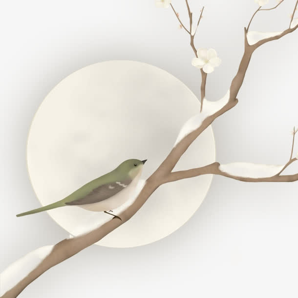 冬季梅花小鸟免抠