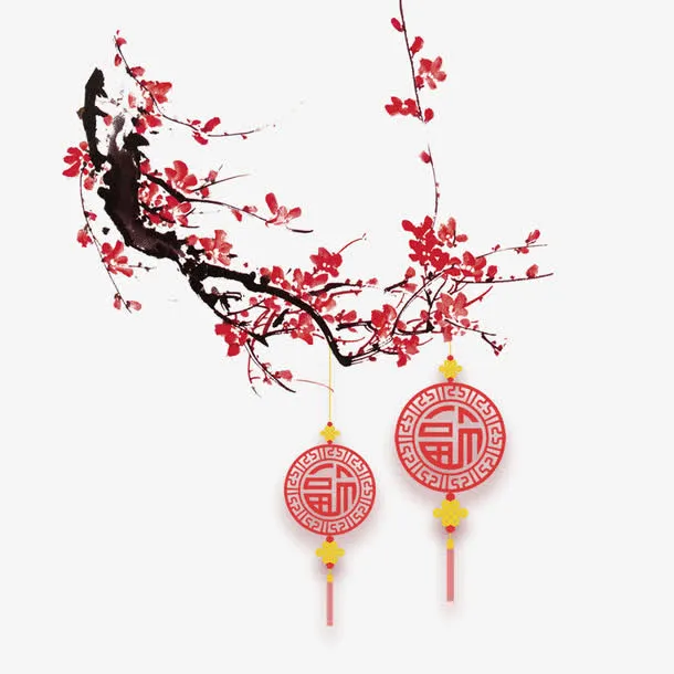 红色梅花中国结节日元素免抠