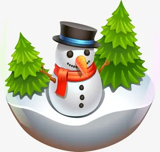 卡通雪人绿色小树图案免抠