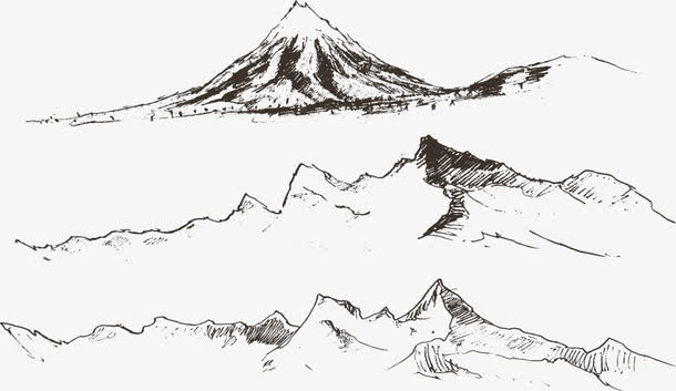 矢量山峰风景速写免抠手绘/卡通手绘元素