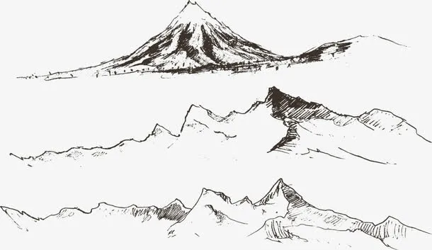 矢量山峰风景速写免抠手绘/卡通手绘元素