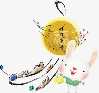 手绘玉兔免抠