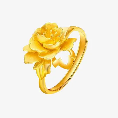 周大福牡丹花黄金戒指免抠