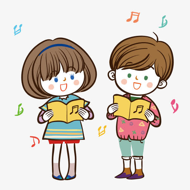 朗诵的男孩与女孩免抠