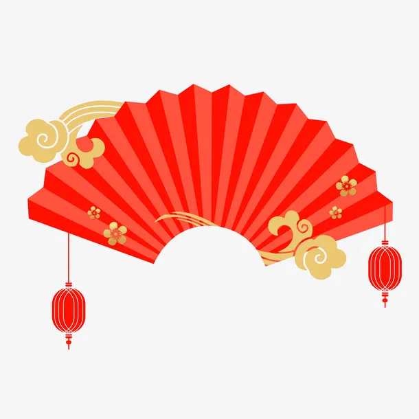 中国风折扇子灯笼免抠