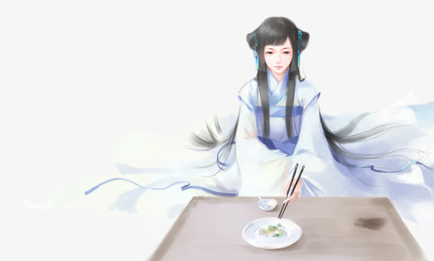 古风立绘饭桌前女子免抠