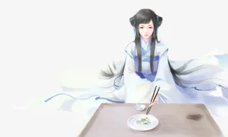 古风立绘饭桌前女子免抠