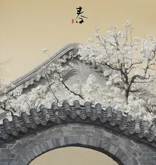 手绘春色古风插画免抠