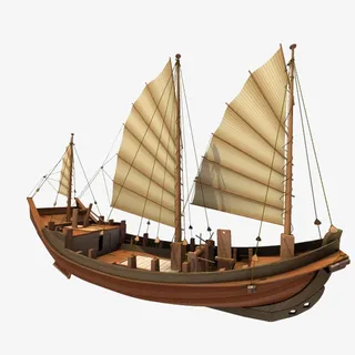 两个帆布古旧帆船捕鱼船只免抠