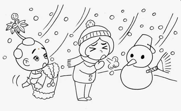 手绘冬天雪人风景免抠