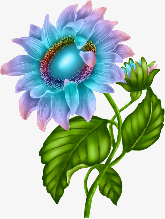 蓝色鲜花免抠