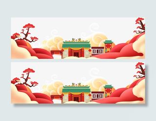 春节新年大门梅花云彩祥云免抠