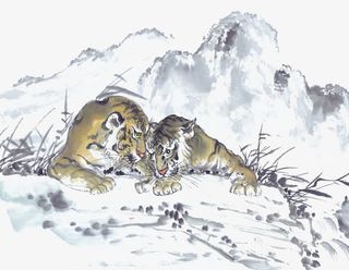 山林老虎水墨画免抠