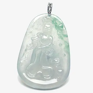 木那料冰种飘花翡翠玉观音免抠