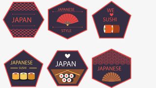 矢量手绘六个日本元素标签免抠