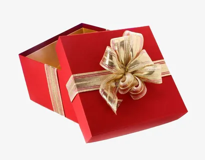 打开中国红礼盒盖子倾斜蝴蝶结装免抠