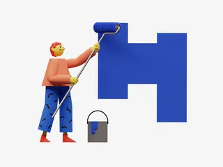 C4D男孩粉刷墙壁免抠