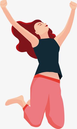 美丽长发跳跃女孩免抠