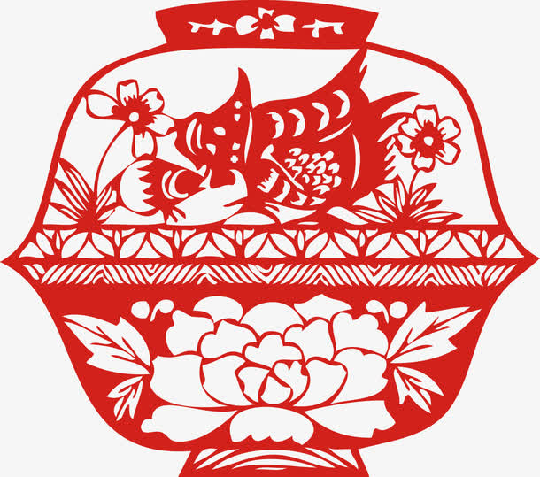 吉祥富贵碗剪纸窗花春节元旦免抠