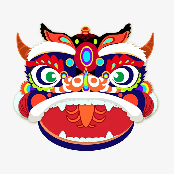 中国风国潮舞狮狮子头卡通装饰元素免抠