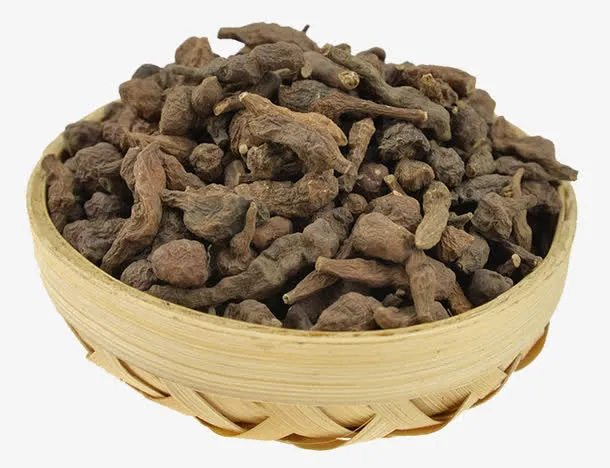 编织竹碗装的蕨麻籽免抠