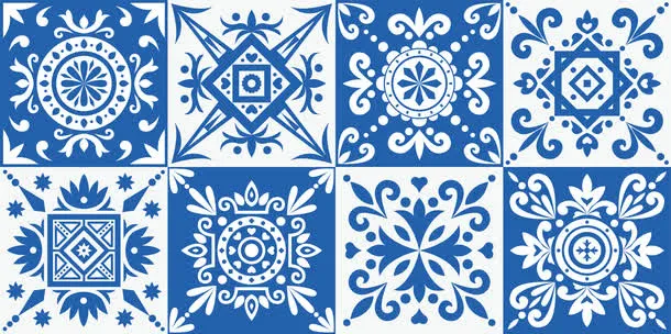 蓝色中式边框免抠
