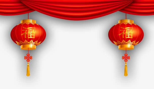 红色中国风帷幕灯笼免抠