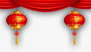 红色中国风帷幕灯笼免抠