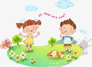 手绘室外孩童免抠