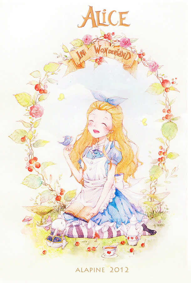 手绘卡通美女鸟儿免抠