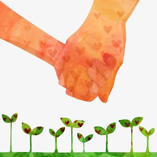 手绘牵手绿植免抠