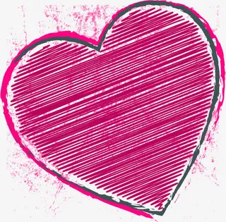 粉色心形彩笔画七夕免抠
