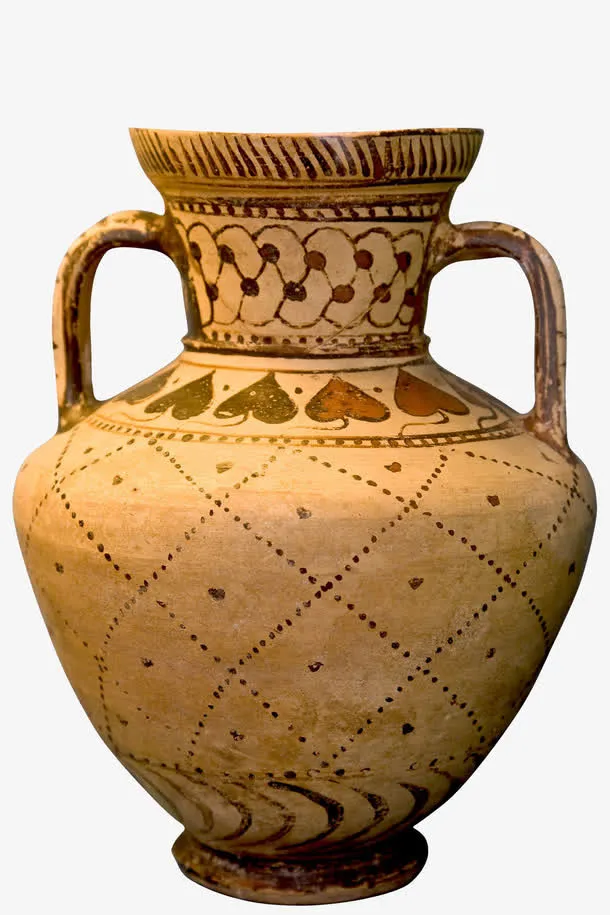 黄色双耳纹饰蓄水陶罐免抠