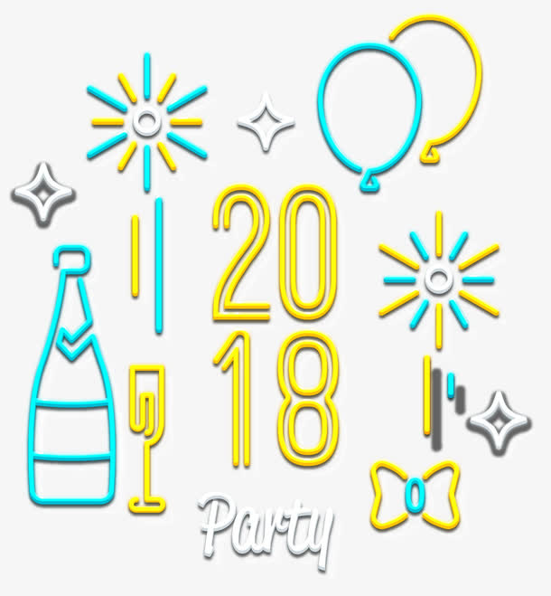 矢量手绘年霓虹灯免抠