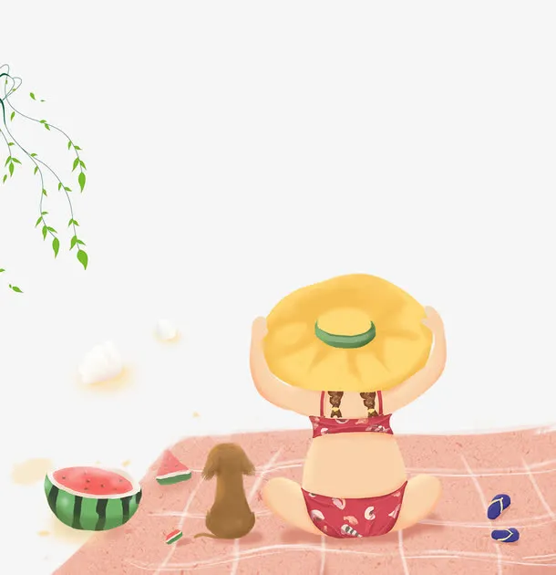 小女孩晒太阳插画免抠