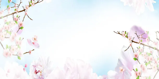桃花蓝天可爱小清新免抠