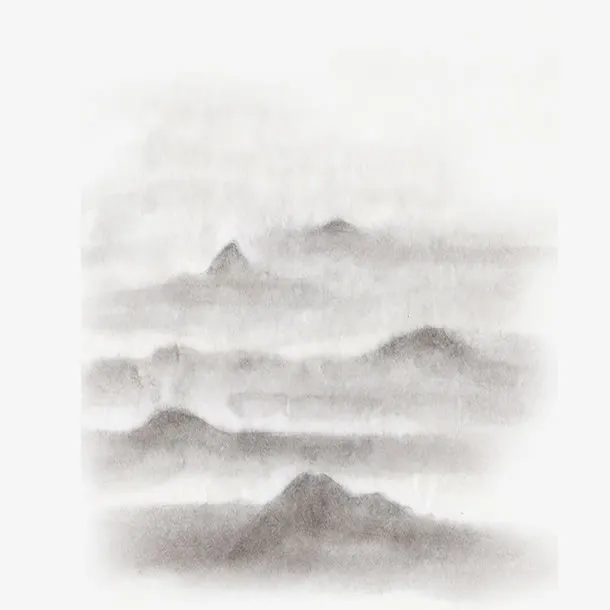 中国风水墨画高山云雾免抠