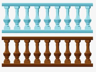 手绘彩色欧式石柱护栏免抠