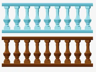 手绘彩色欧式石柱护栏免抠