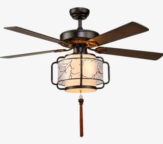 新中式木叶灯笼风扇灯免抠