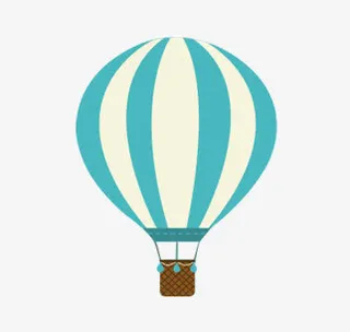 手绘蓝色条纹热气球免抠