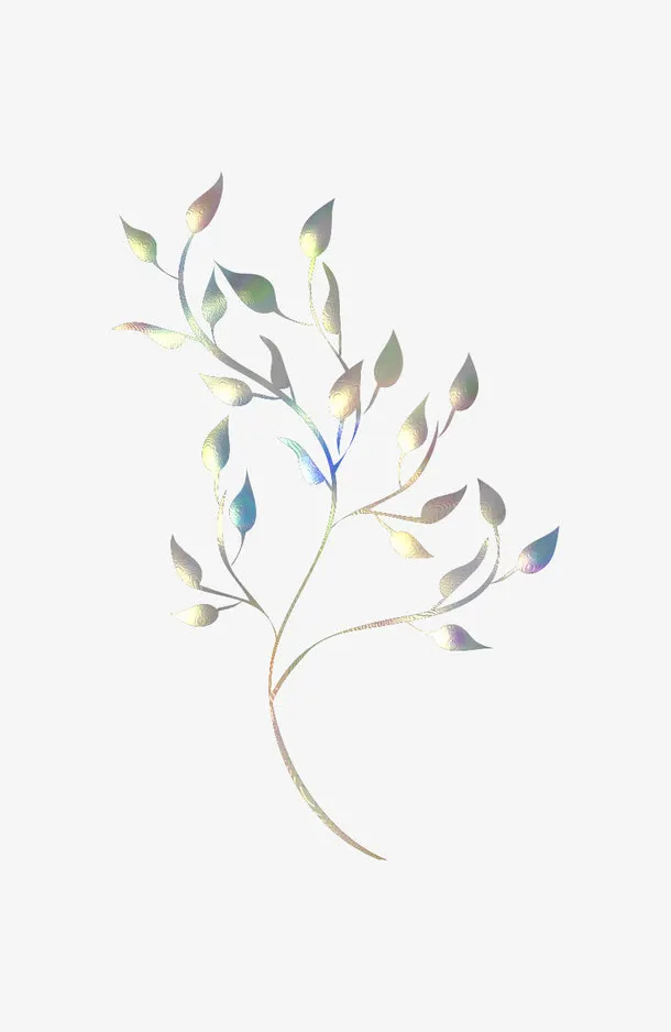 渐变手绘发光树枝树叶免抠