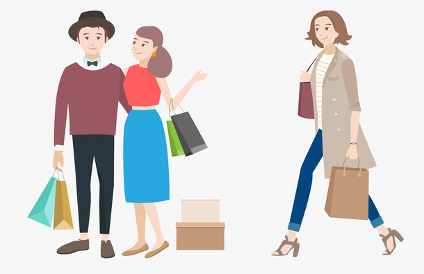 卡通购物的女人插画免抠免抠